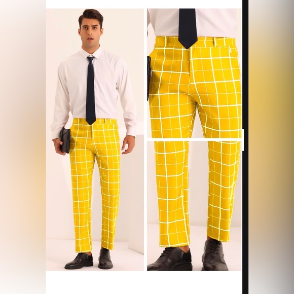 Lars Amadeus Men's Plaid Cropped Ankle Length Business Golf Trousers Sz 36 - Picture 5 of 15